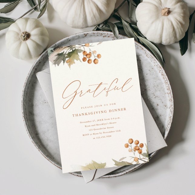 Invitation Magnétique Feuillage de verdure de dîner de Thanksgiving rust (An elegant rustic thanksgiving dinner magnetic invitation with watercolor foliage and leaves.)