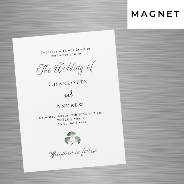 Invitation Magnétique feuillage vert mariage ginkgo feuillets script sim (Créateur téléchargé)