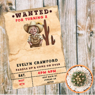 Invitation Magnétique Fille au cactus country western recherchée pour an