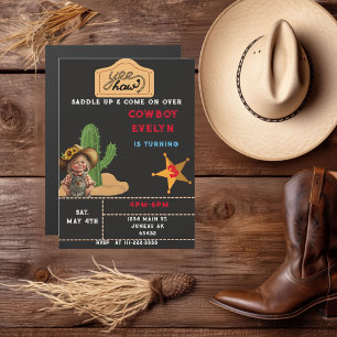 Invitation Magnétique Fille d'anniversaire de la fête du cactus cowboy 