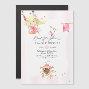 Invitation Magnétique Fille princesse rose et or fête d'anniversaire 2 a