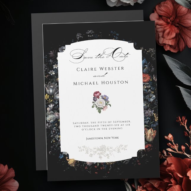 Invitation Magnétique Fine Art Black Floral Calligraphie Enregistrer la  (Créateur téléchargé)