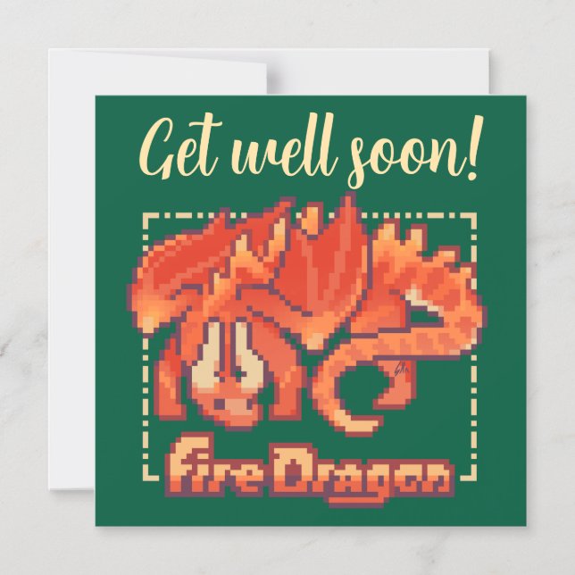 Invitation Magnétique Fire Dragon pixel art Get well soon (Recto)