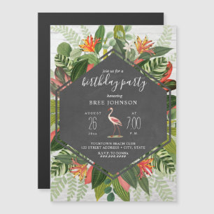 Invitation Magnétique Flamant rose botanique tropical Anniversaire