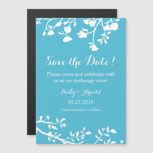Invitation Magnétique Fleur Blanche Turquoise Enregistrer L'Aimant Date