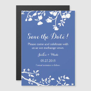 Invitation Magnétique Fleur Bleu Blanc Enregistrer l'aimant Date