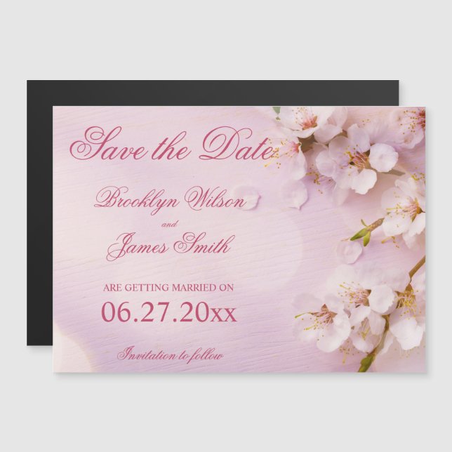 Invitation Magnétique Fleur de cerise magnétique Élégant Enregistrer la  (Devant / Derrière)