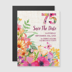 Invitation Magnétique Fleur de lin 75e anniversaire Enregistrer la date