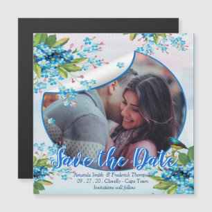 Invitation Magnétique Fleur de myosotis bleue Enregistrer les dates Anno