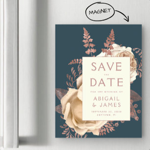 Invitation Magnétique Fleur de porcelaine Rose Gold Teal Save the Date