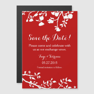 Invitation Magnétique Fleur Rouge Blanc Enregistrer l'aimant Date