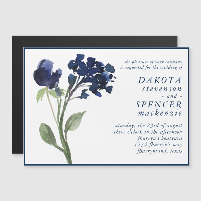 Invitation Magnétique Fleur sauvage | Classic Bleu Bohème Fleurs Garder (Devant / Derrière)