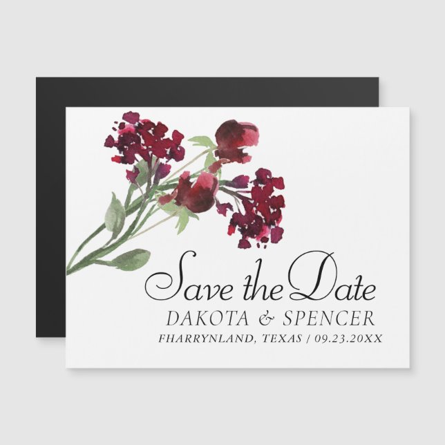 Invitation Magnétique Fleur sauvage | Crimson Red Bohemian Enregistrer l (Devant / Derrière)
