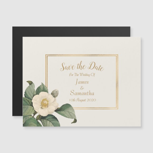 Invitation Magnétique Fleur Simple Blanc | Mariage Enregistrer La Date (Devant / Derrière)