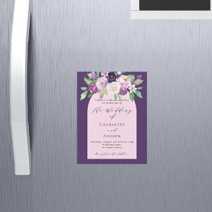 Invitation Magnétique Fleuron rose violet couleur d'eau mariage de luxe