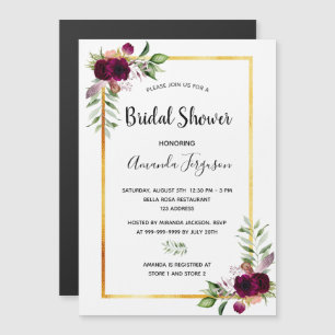 Invitation Magnétique Fleurons de douche nuptiale or vert boho bordeaux
