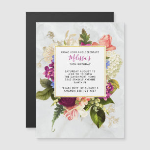 Invitation Magnétique Fleurs aquarelles roses et blanches modernes pour 
