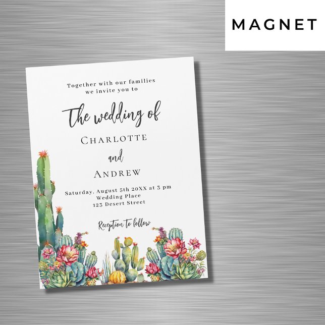 Invitation Magnétique Fleurs de cactus mariage de luxe (Créateur téléchargé)