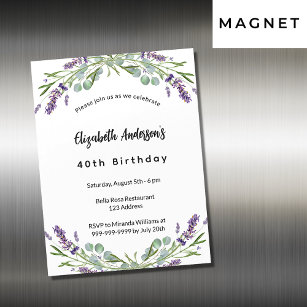 Invitation Magnétique Fleurs de lavande d'anniversaire eucalyptus verdur