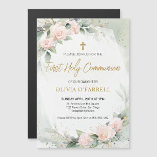 Invitation Magnétique Fleurs de teintes roses aquarelles et verdure Comm