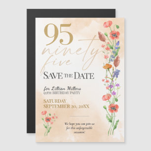 Invitation Magnétique Fleurs Élégantes 95e Anniversaire - 95 Enregistrez