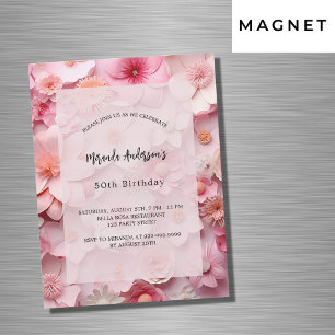 Invitation Magnétique Fleurs roses rousses d'anniversaire luxe