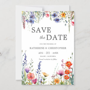 Invitation Magnétique Fleurs Sauvages Vibrantes Élégant Mariage Enregist