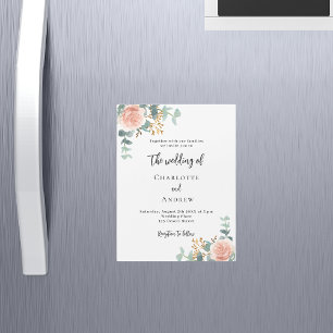 Invitation Magnétique Floral rose or verdure mariage de luxe
