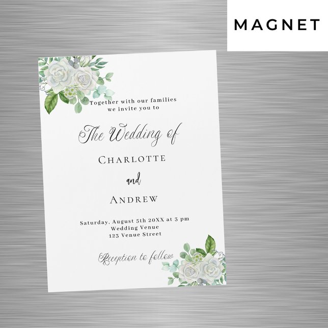 Invitation Magnétique Floraux blancs mariages verdure luxe élégant (Créateur téléchargé)
