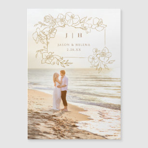 Invitation Magnétique Flore d'or tiré à la main Enregistrer la date