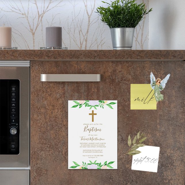 Invitation Magnétique Flore simple avec Baptême croisé (Créateur téléchargé)