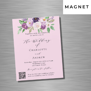 Invitation Magnétique Flores violets roses QR détails RSVP mariage de lu