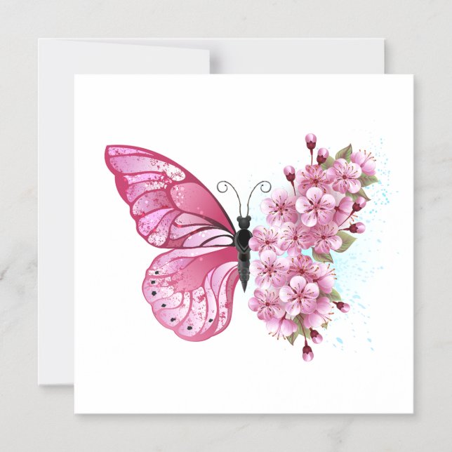 Invitation Magnétique Flower Butterfly with Pink Sakura (Recto)