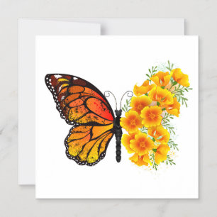 Invitation Magnétique Flower Butterfly with Yellow California Poppy