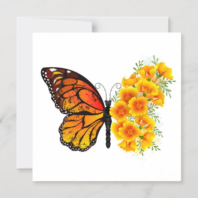 Invitation Magnétique Flower Butterfly with Yellow California Poppy (Recto)