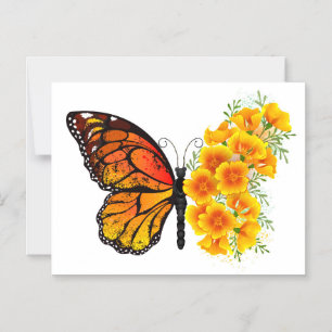 Invitation Magnétique Flower Butterfly with Yellow California Poppy