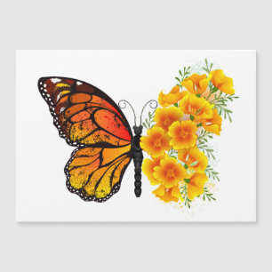 Invitation Magnétique Flower Butterfly with Yellow California Poppy