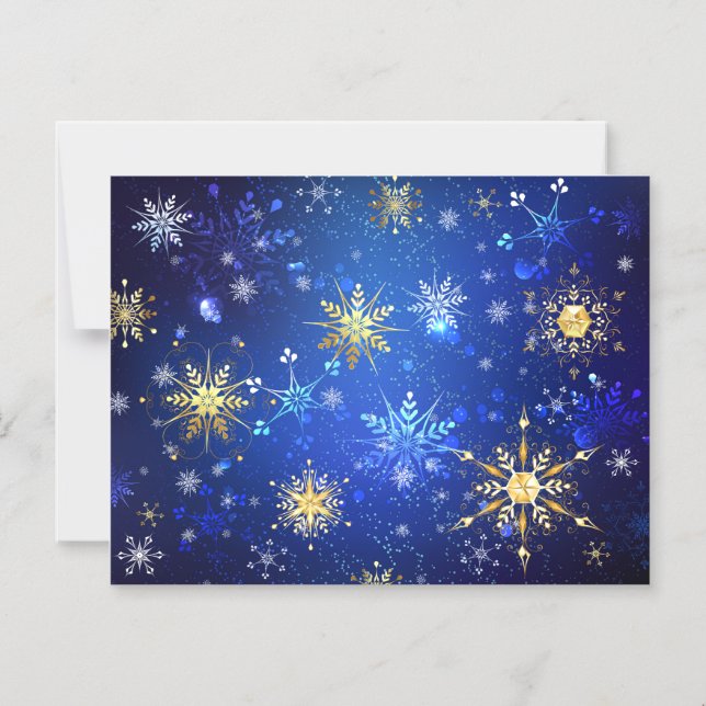 Invitation Magnétique Fond bleu de Noël avec flocons d'or (Recto)