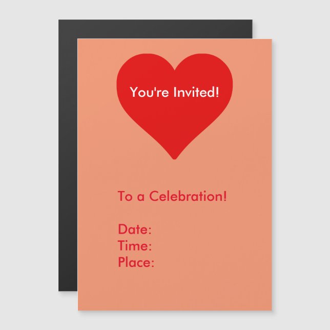 Invitation Magnétique Forme de cœur rouge amour classique simplicité (Devant / Derrière)