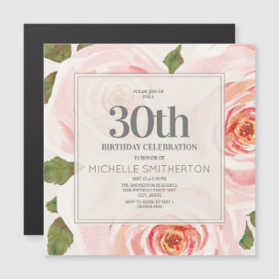 Invitation Magnétique Fuchsia Aquarelle Florale 30e Anniversaire
