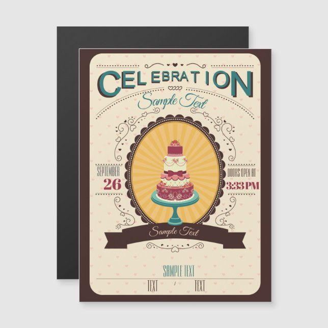 Invitation Magnétique Gâteau pour tout événement (Devant / Derrière)