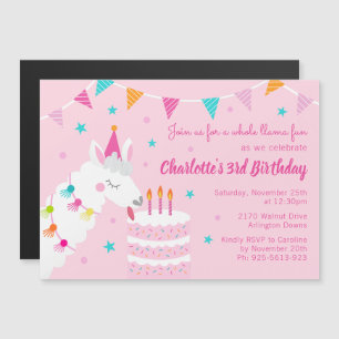 Invitation Magnétique Gâteau tout Llama amusant 3e anniversaire rose