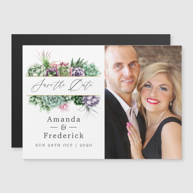 Invitation Magnétique Géométrie succulente de mariage à conserver pour l (Devant / Derrière)