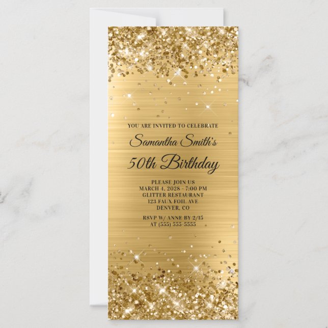 Invitation Magnétique Glitterie broyée Gold Foil 50e anniversaire (Recto)