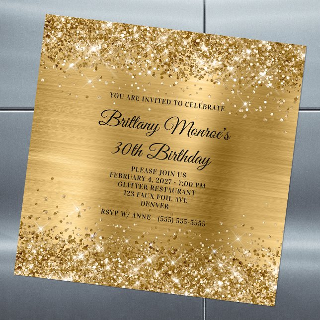Invitation Magnétique Glittery Gold Foil 30e anniversaire (Créateur téléchargé)