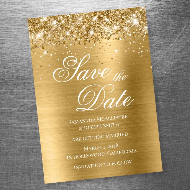 Invitation Magnétique Glittery Gold Foil Enregistrer la date (Créateur téléchargé)