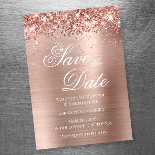 Invitation Magnétique Glittery Rose Gold Foil Enregistrer la date