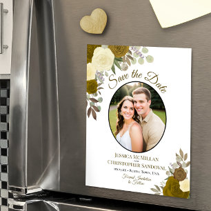 Invitation Magnétique Gold Boho Floral & Photo Wedding Enregistrer la da