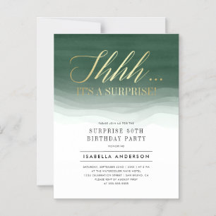 Invitation Magnétique Gold & Emerald Vert Aquarelle Surprise Anniversair
