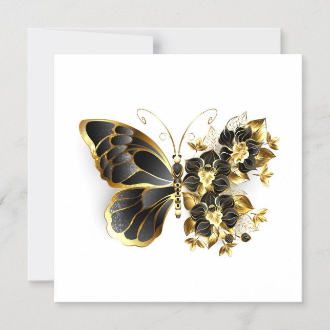 Invitation Magnétique Gold Flower Butterfly with Black Orchid (Recto)